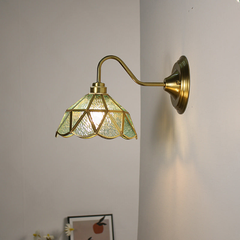 Vintage Copper & Glass Leaf Wall Lamp