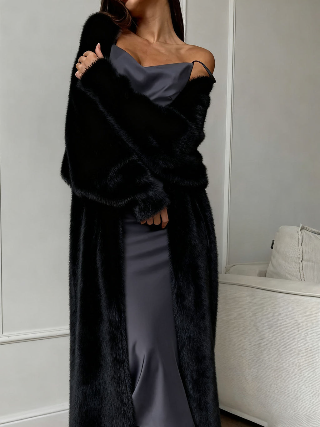 Women's Fluffy Faux Mink Long Open-Front Cardigan