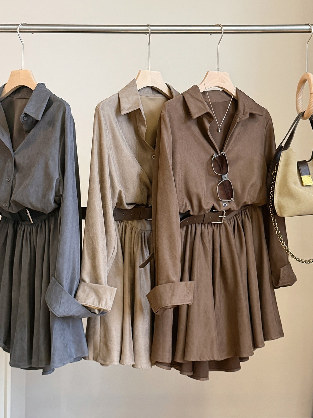 Women's Retro Suede Long-Sleeve Shirt Dress