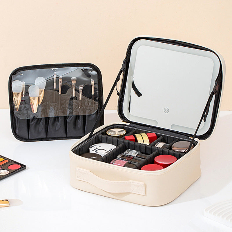 Travel Makeup Case with LED Lighted Mirror & Adjustable Dividers