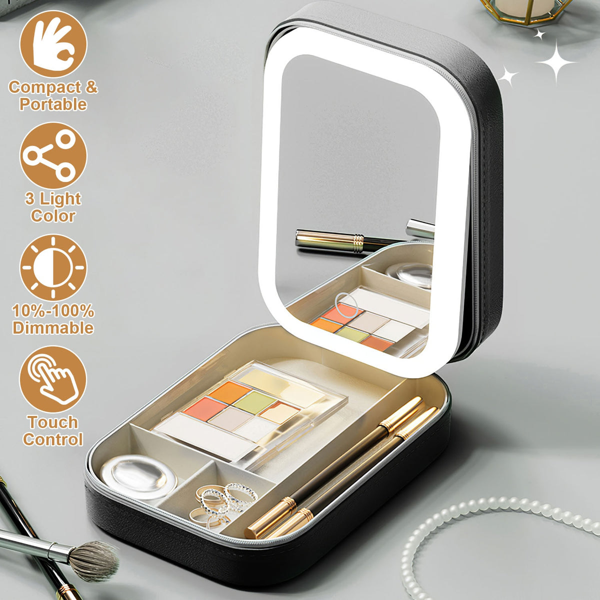 Travel Makeup Bag with Rechargeable LED Mirror