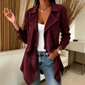 Women's Faux Suede Mid-Length Cardigan Jacket