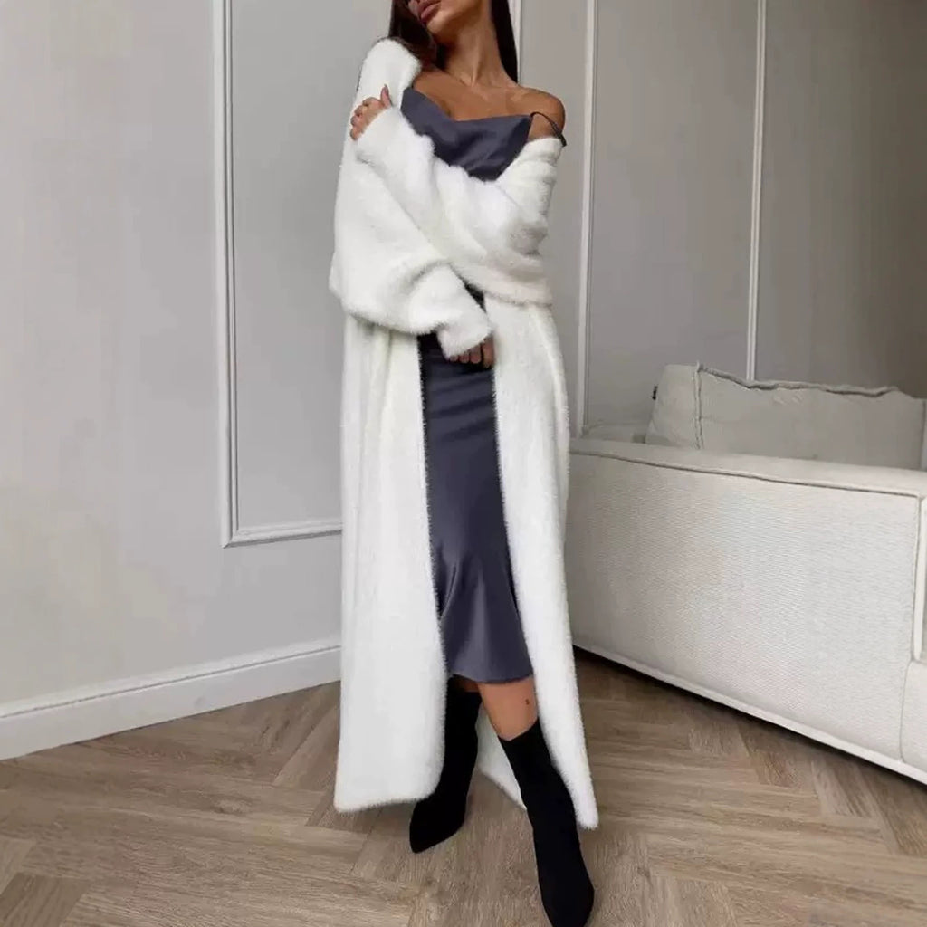 Women's Fluffy Faux Mink Long Open-Front Cardigan