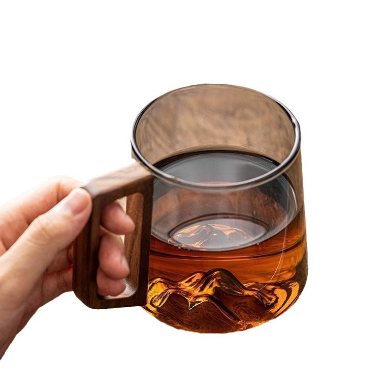 Guanshan Glass Single-layer Side Wooden Handle Drinking Cups