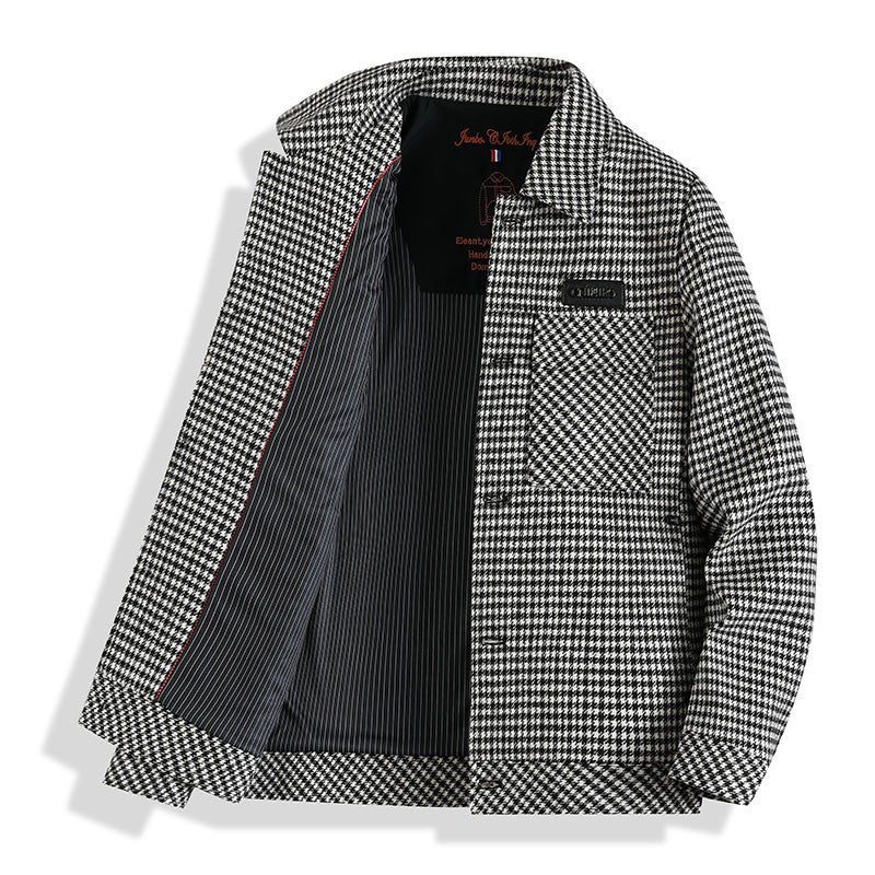 Men's Houndstooth Hooded Casual Jacket