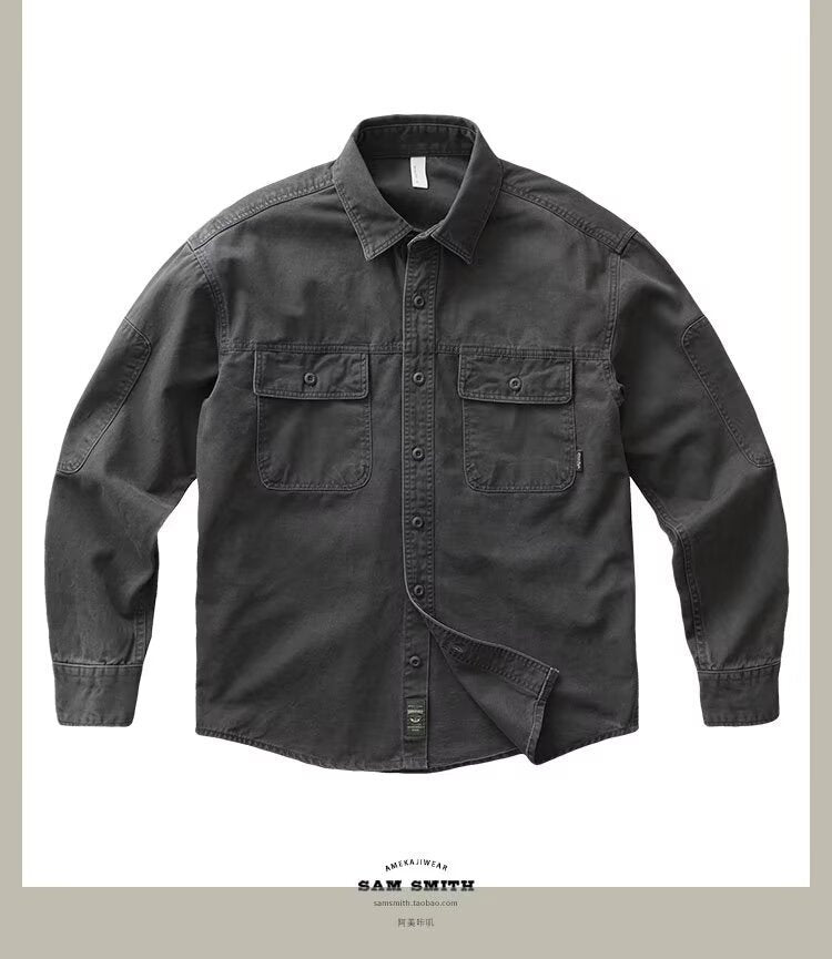 Men's Retro Twill Loose-Fit Work Shirt