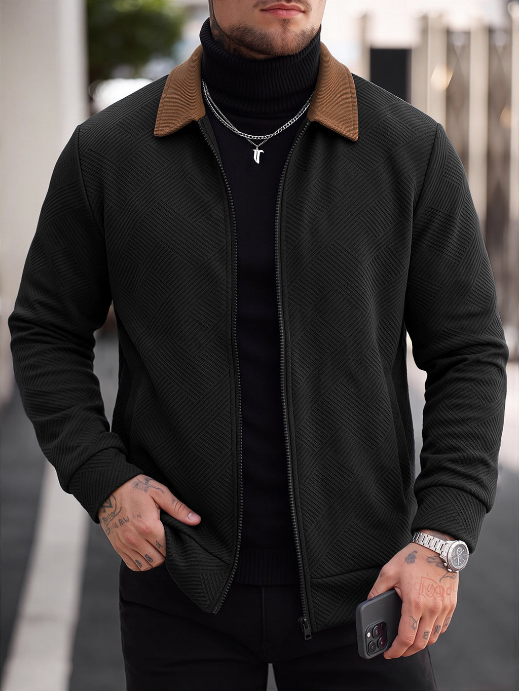 Men's Waffle-Collar Casual Baseball Jacket