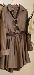 Women's Retro Suede Long-Sleeve Shirt Dress