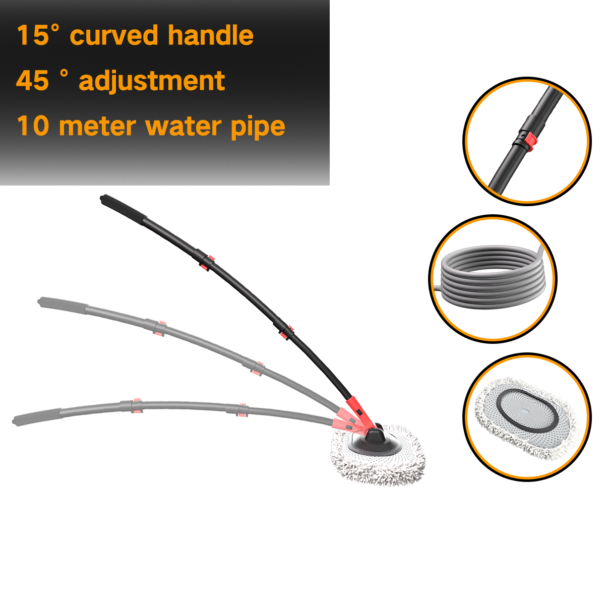41-Inch Water-Flow Car Wash Brush Mop with 10m Hose