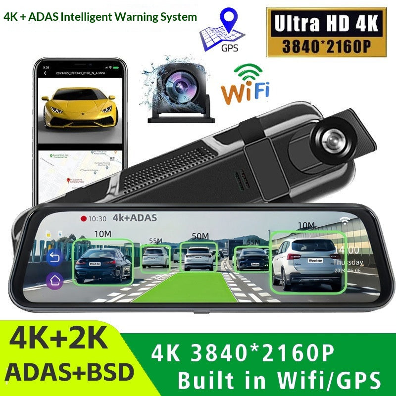 10-Inch Touchscreen Dash Cam — Front & Rear, WiFi, GPS, ADAS