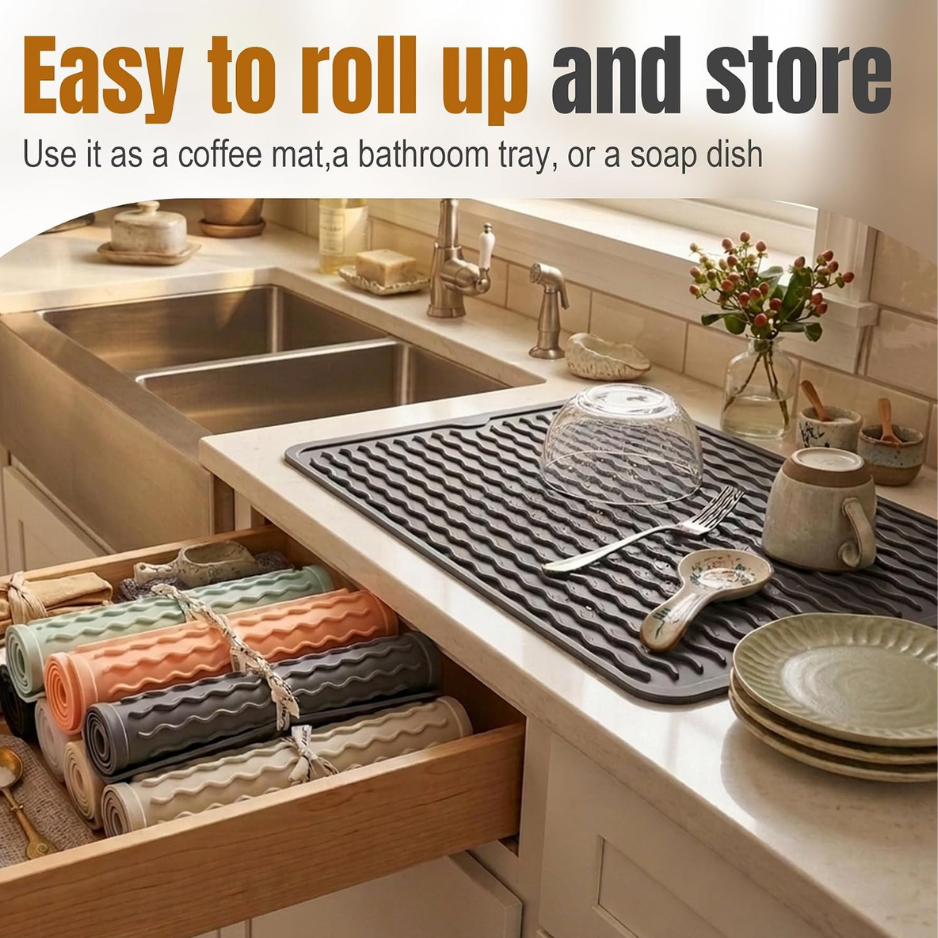 Silicone Dish Drying Mat for Kitchen Counter, 2-Pack
