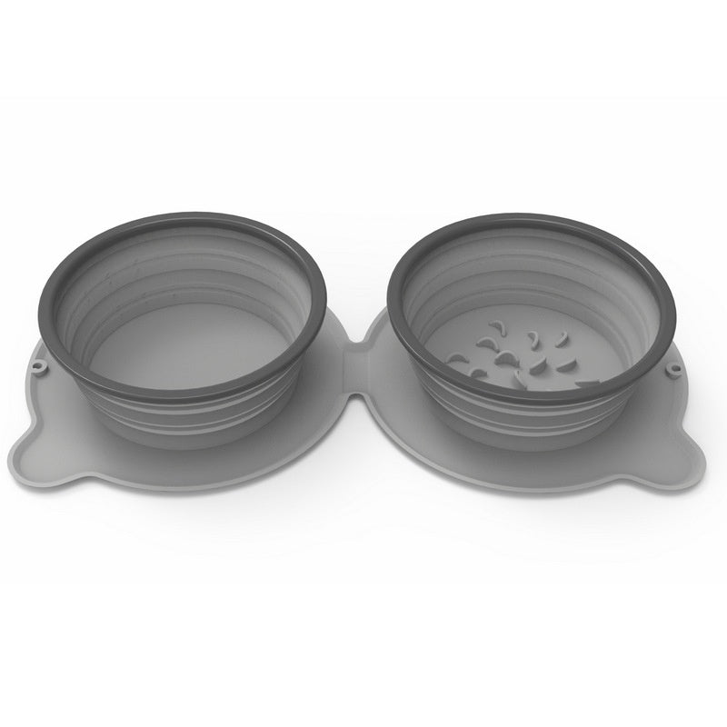 Portable Silicone Double Dog Food Bowls Foldable Non-Slip Cat