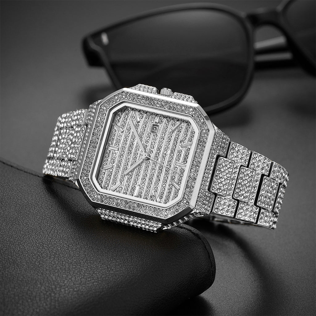 Men's Square Crystal-Accent Quartz Watch