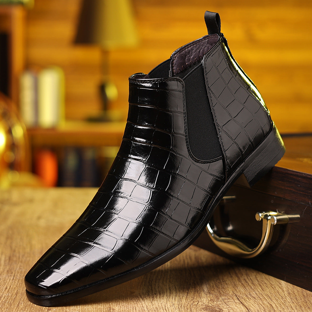 Men's Crocodile-Texture Leather Chelsea Boots
