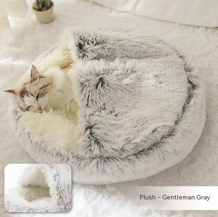 2 In 1 Dog And Cat Bed Pet Winter Round Plush Warm House Soft