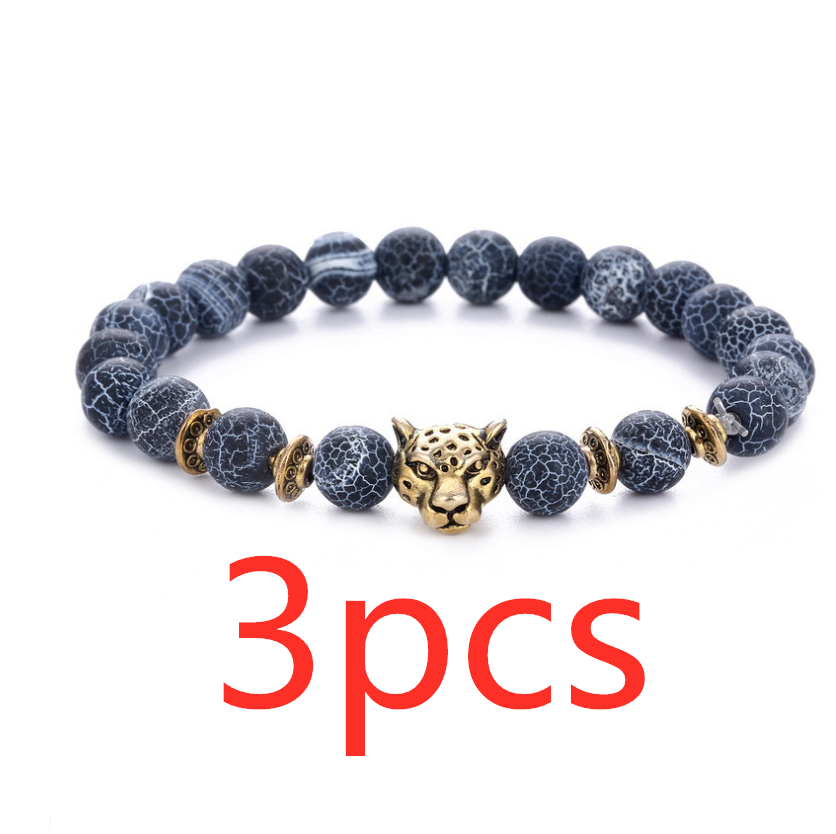 Agate Alloy Leopard Head Beaded Bracelet