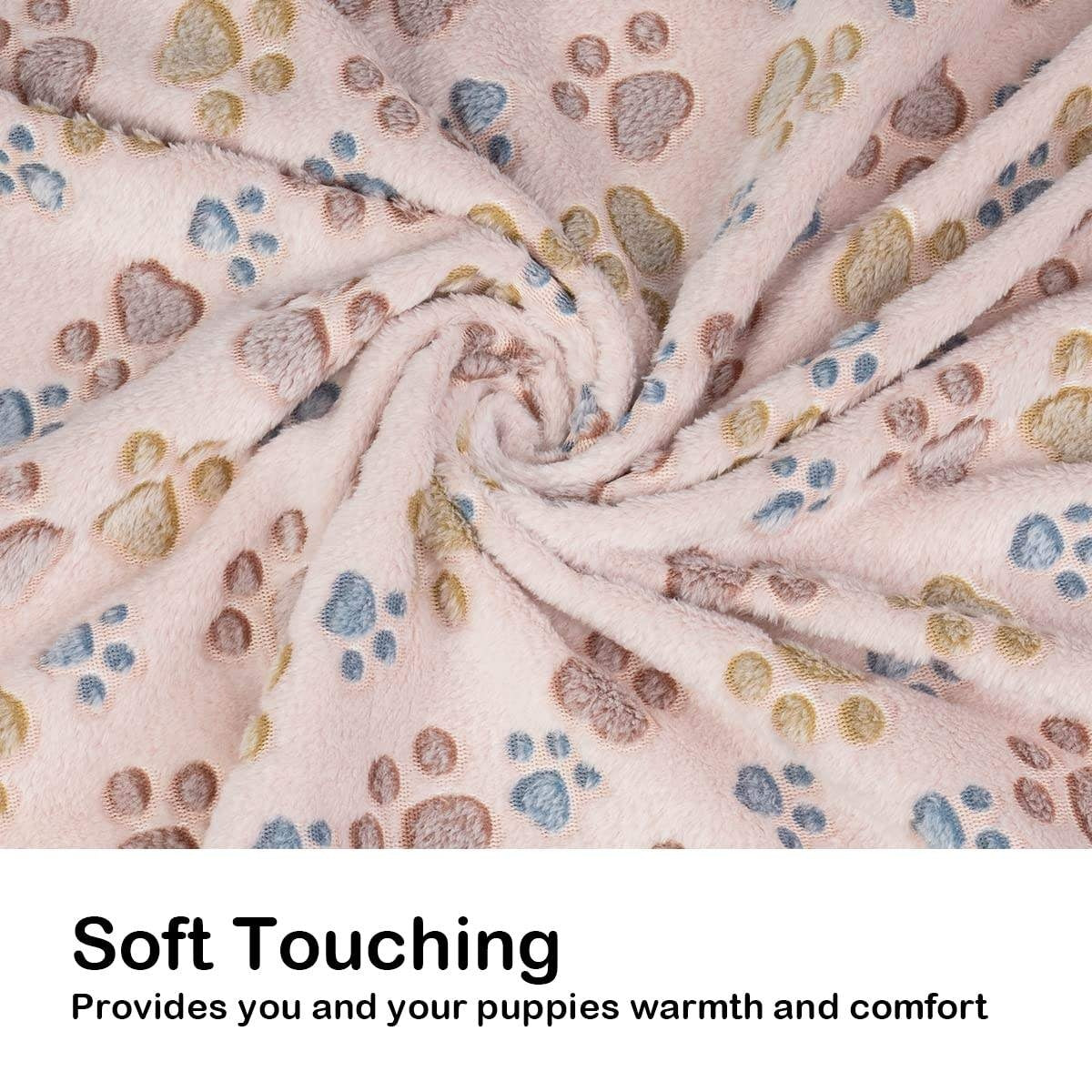 3-Pack Soft Plush Paw Print Pet Blankets — Washable