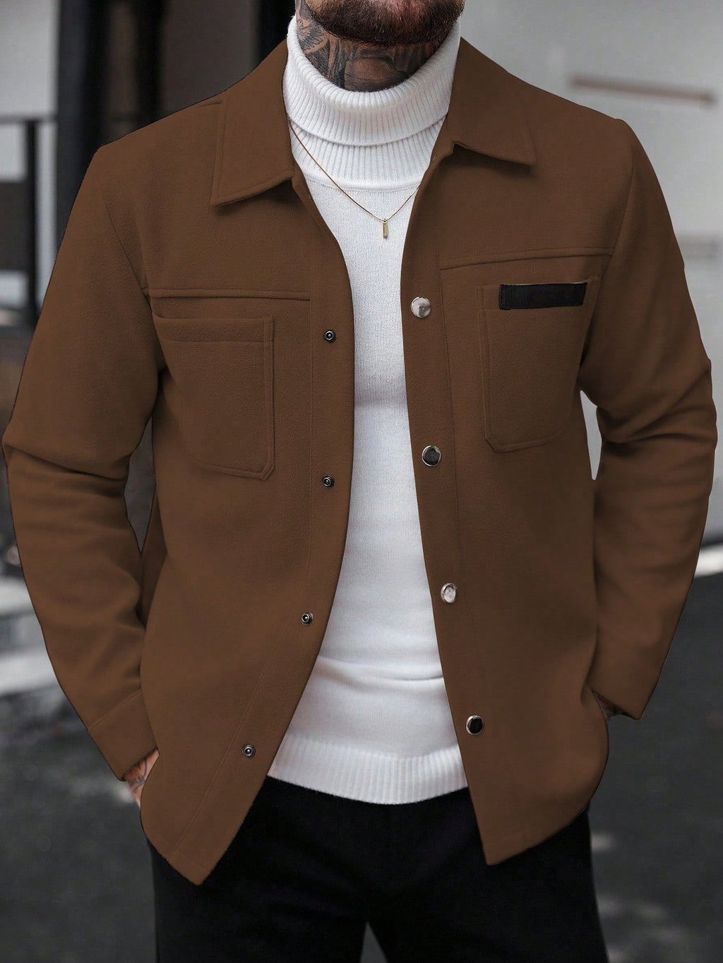Men's Single-Breasted Wool-Blend Pocket Jacket