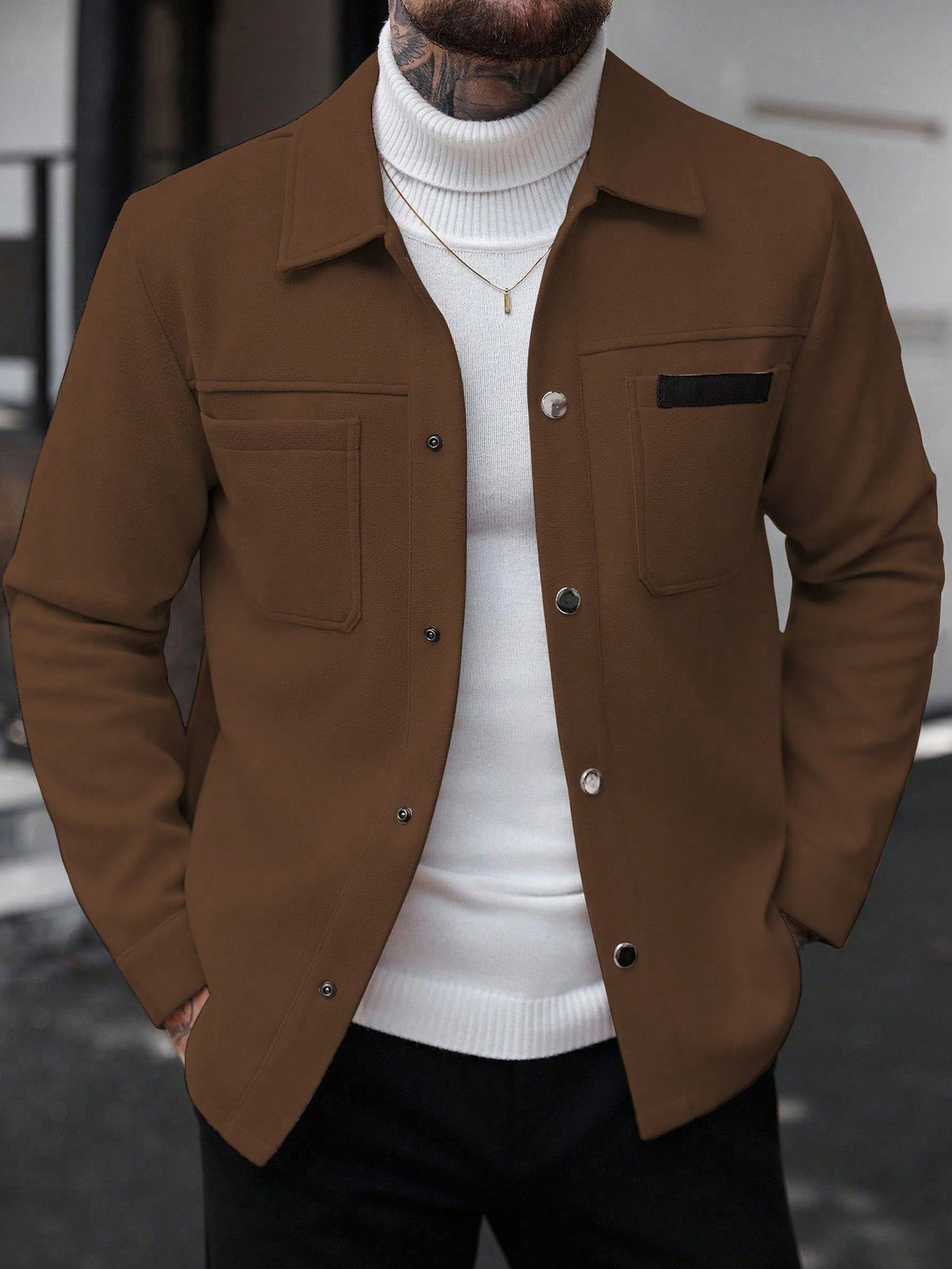 Men's Single-Breasted Wool-Blend Pocket Jacket