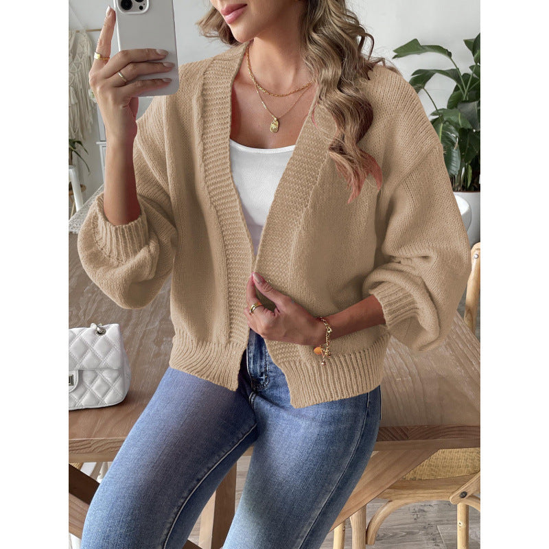 Women's Lantern-Sleeve Cropped Knit Cardigan