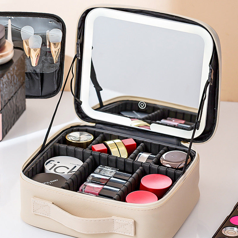 Travel Makeup Case with LED Lighted Mirror & Adjustable Dividers