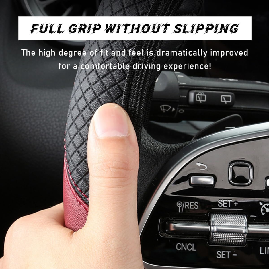 Leather Steering Wheel Cover — Breathable, Non-Slip, 15 Inch