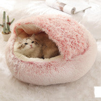 2 In 1 Dog And Cat Bed Pet Winter Round Plush Warm House Soft