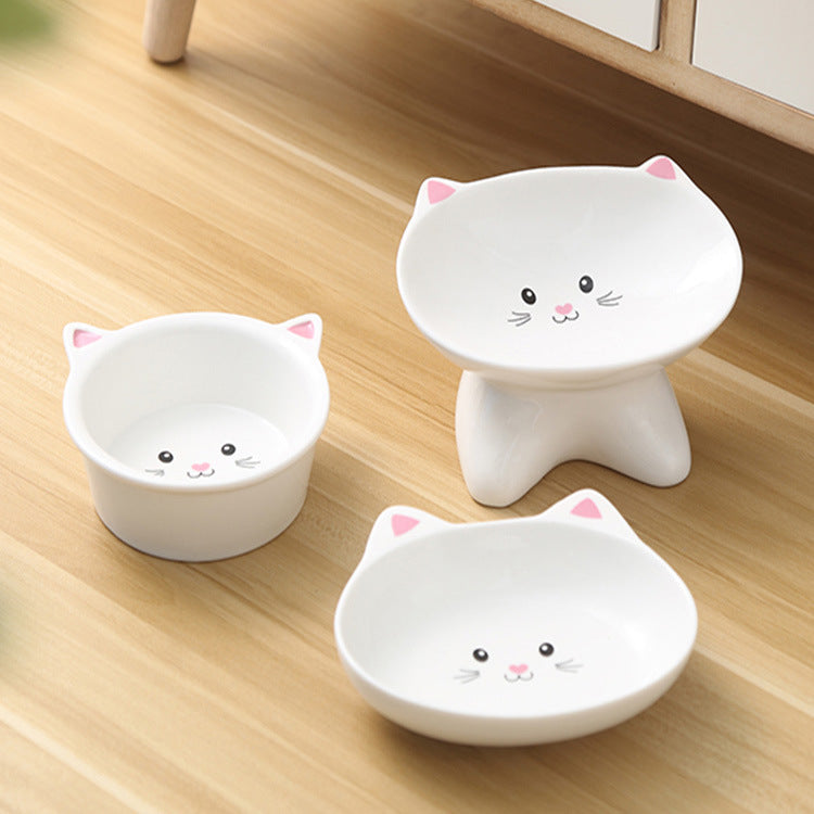 Ceramic Small Cat Face Shape Pet Food Bowl Dog Universal