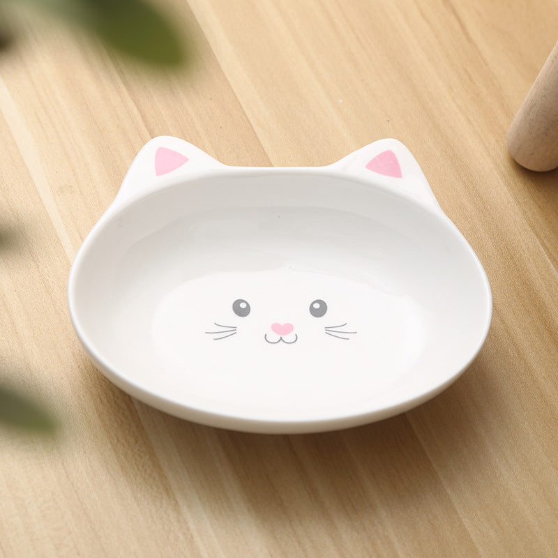 Ceramic Small Cat Face Shape Pet Food Bowl Dog Universal