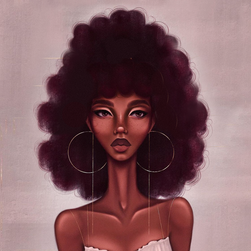 Art Design Graffiti Hip Hop African Girl with Black Hair Big