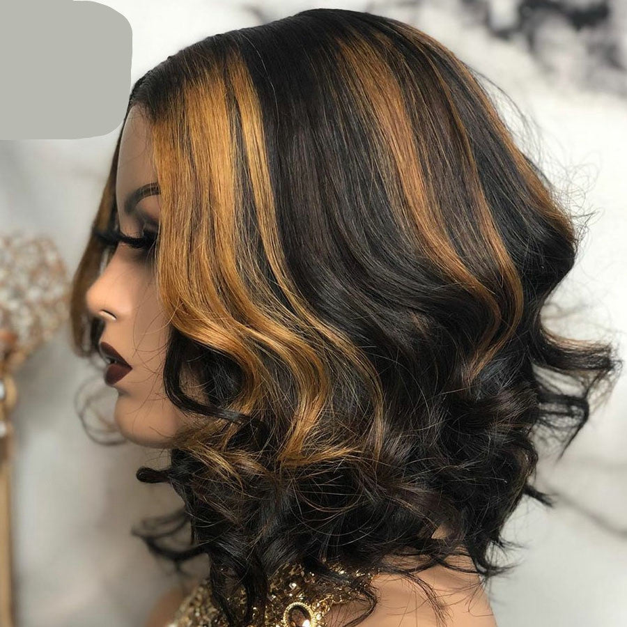 European And American Wigs, Mid-point Black Brown Short Curly