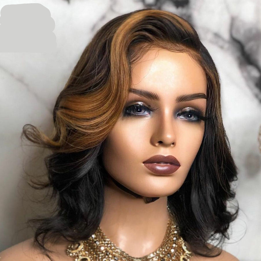 European And American Wigs, Mid-point Black Brown Short Curly