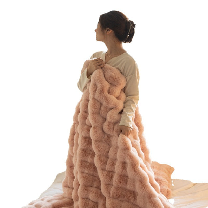 Polyester Carpet Rabbit Bubble Velvet Thickened Nap Blanket