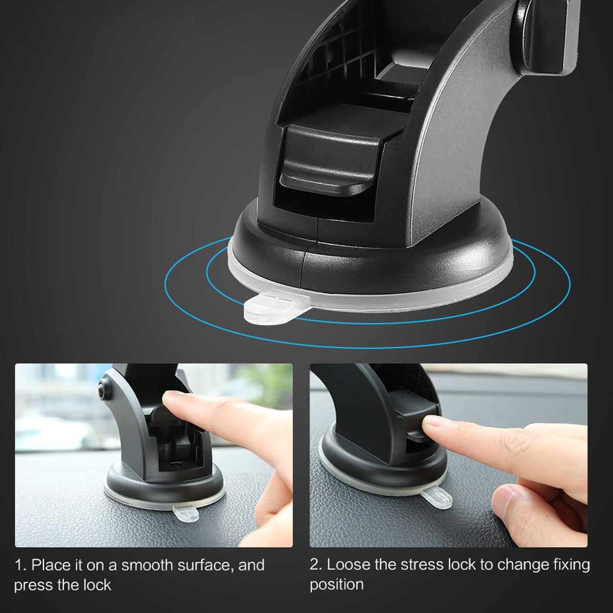 Car Phone Holder Long Rod Telescopic Dashboard Suction Cup
