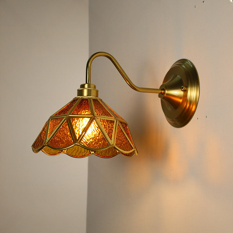 Vintage Copper & Glass Leaf Wall Lamp