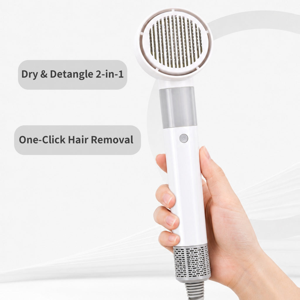 2-in-1 Pet Hair Dryer Brush — Quiet Grooming Blower for Dogs & Cats