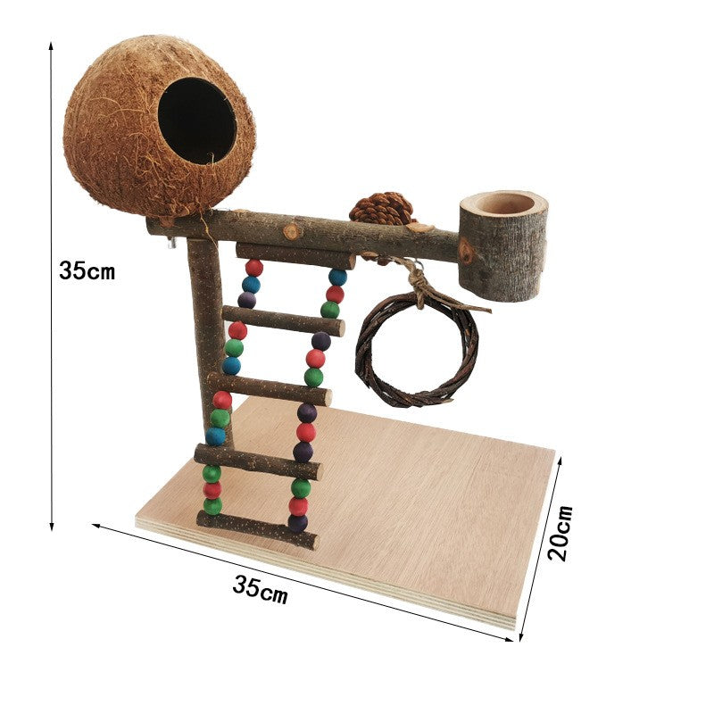Solid Wood Parrot Station Frame Training Bird Shelf Toys
