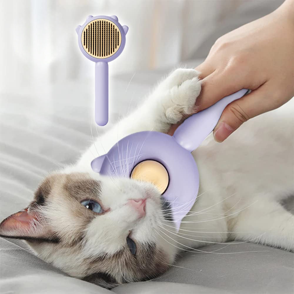 Pet Hair Cleaner Brush Cat Grooming With Release Button Long