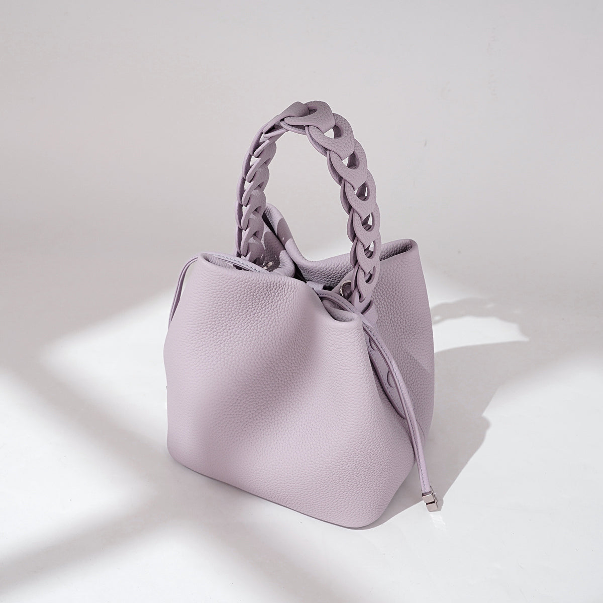 Women's Woven Top-Grain Leather Bucket Bag