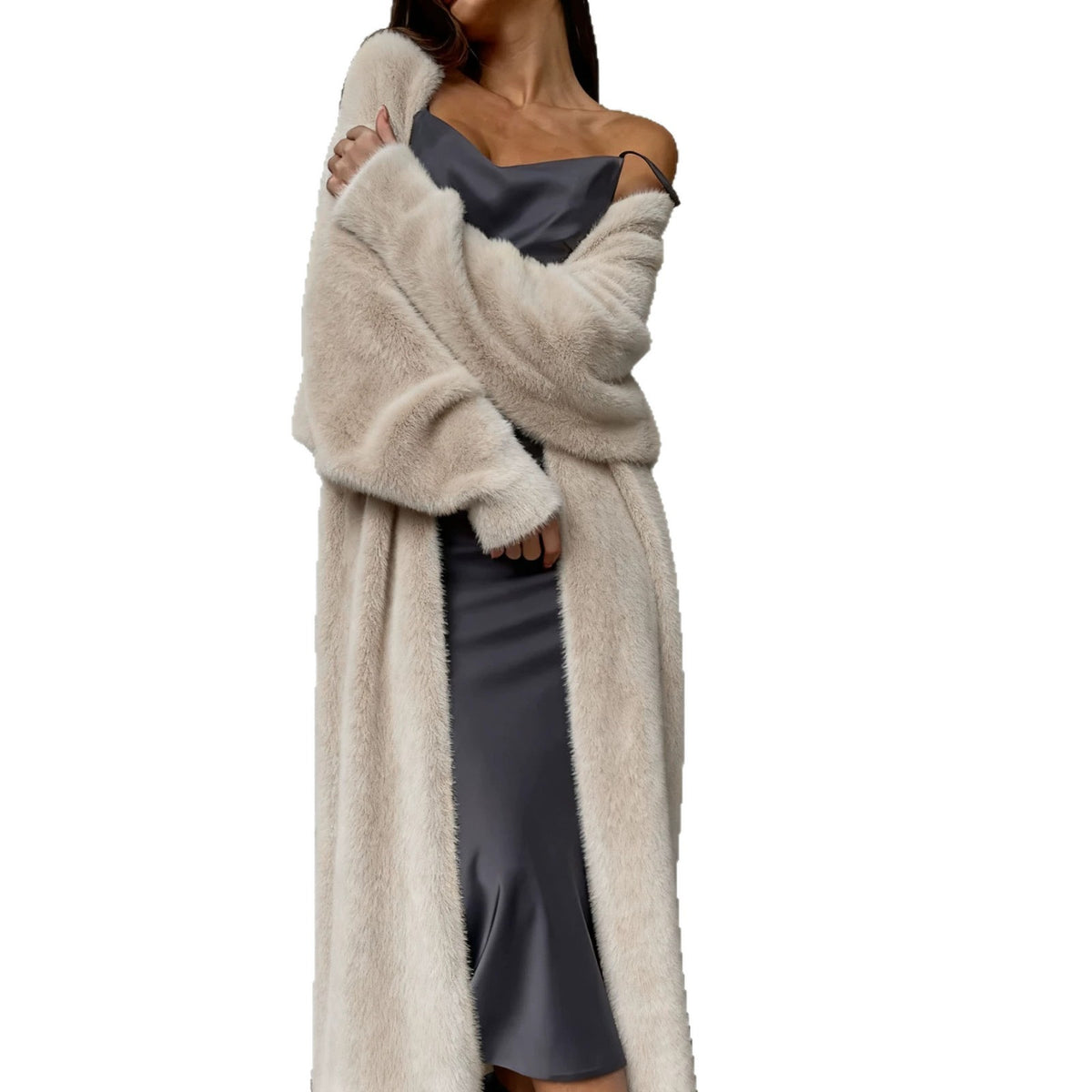 Women's Fluffy Faux Mink Long Open-Front Cardigan