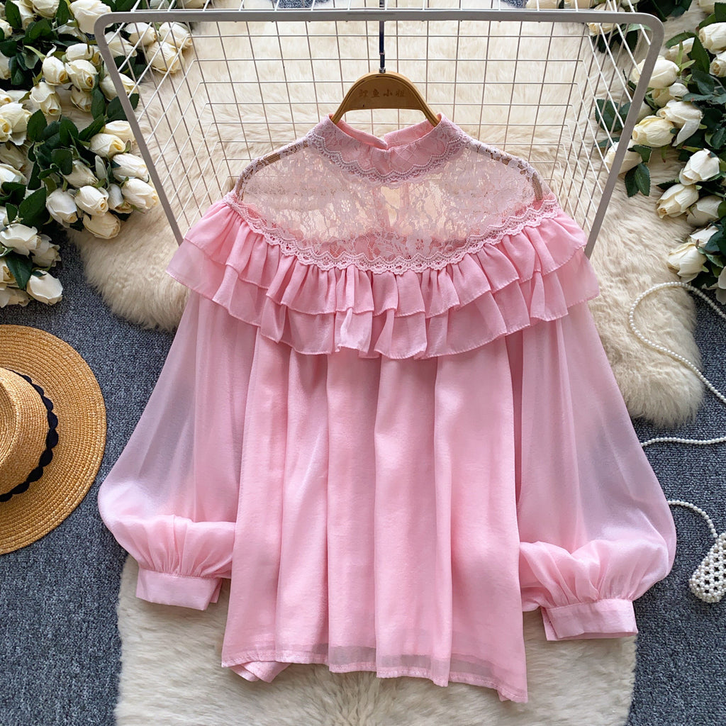 Women's Off-Shoulder Lace Blouse with Lantern Sleeves