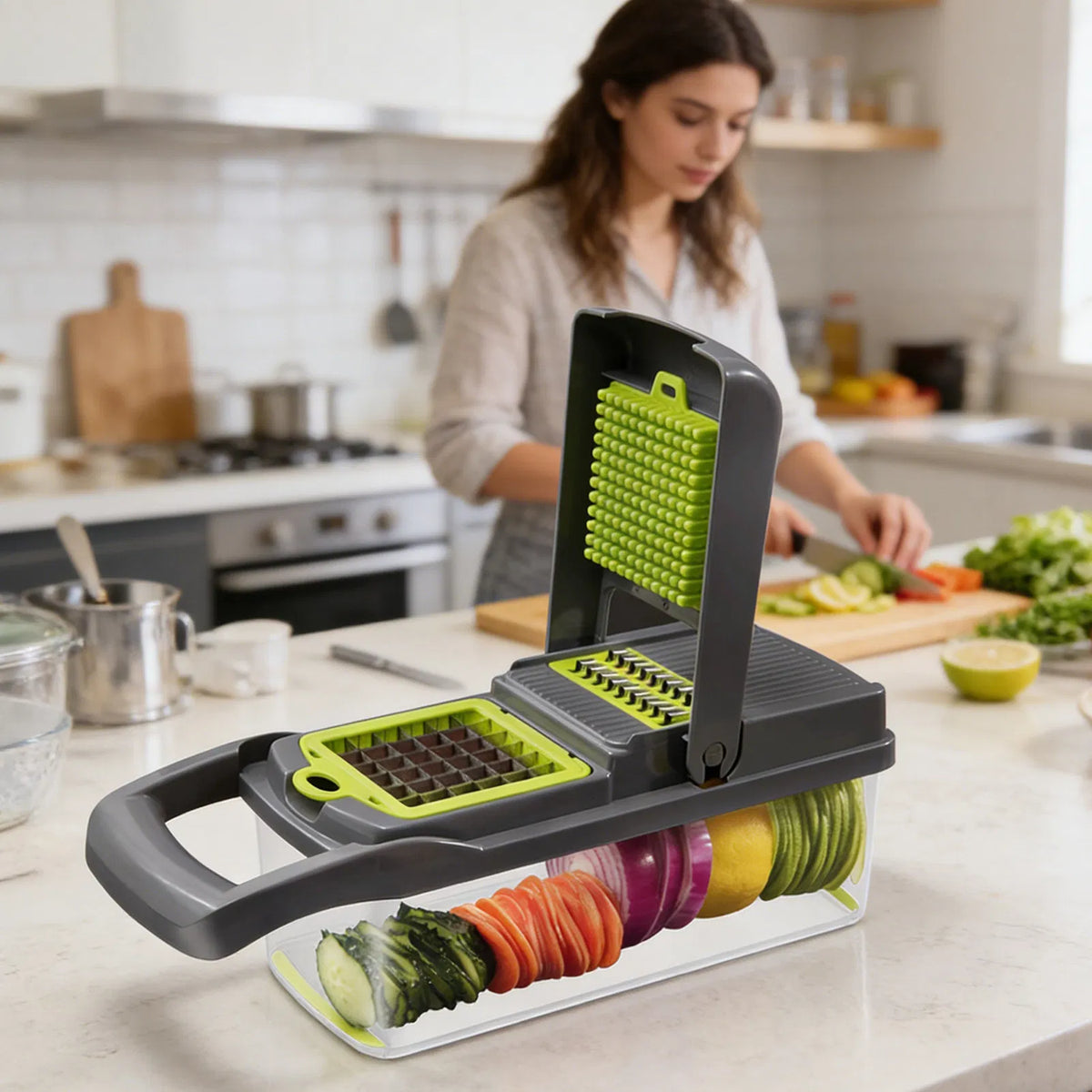 Multi-Blade Vegetable Chopper & Slicer with Container