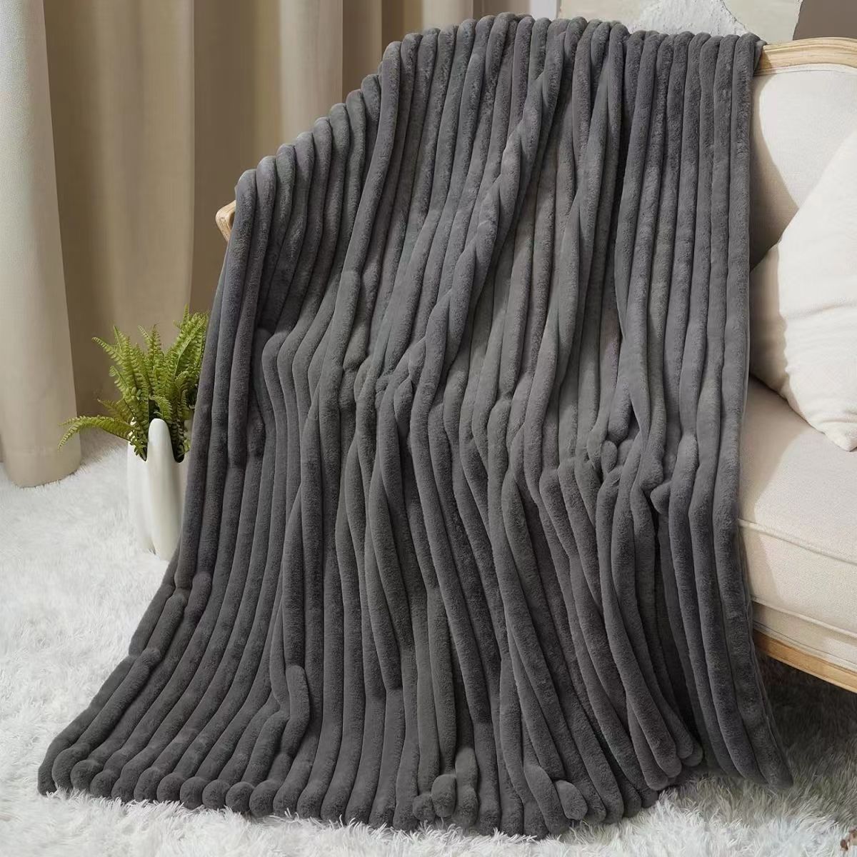 Thick Faux Rabbit Fur Throw Blanket