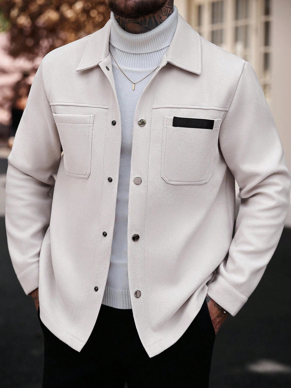 Men's Single-Breasted Wool-Blend Pocket Jacket