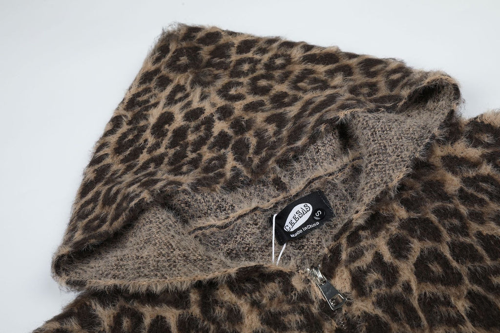 Women's Leopard Print Hooded Zip-Up Sweater
