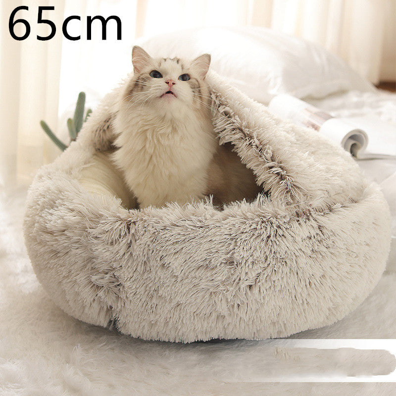 2 In 1 Dog And Cat Bed Pet Winter Round Plush Warm House Soft