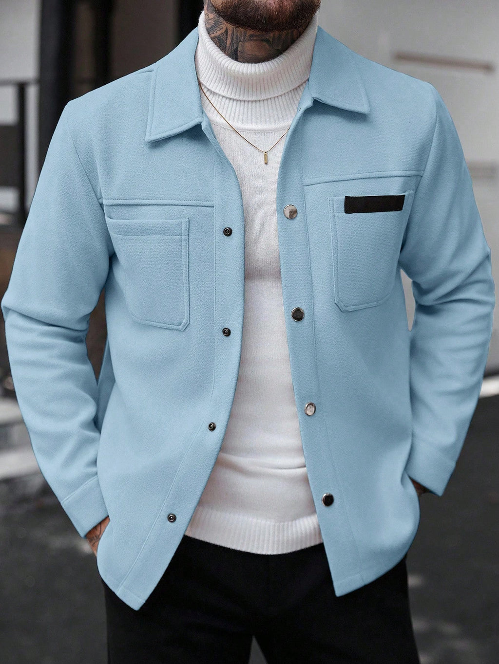 Men's Single-Breasted Wool-Blend Pocket Jacket