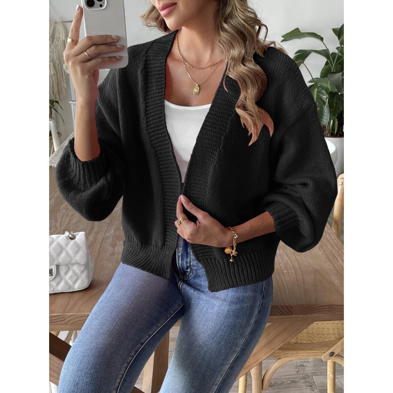 Women's Lantern-Sleeve Cropped Knit Cardigan