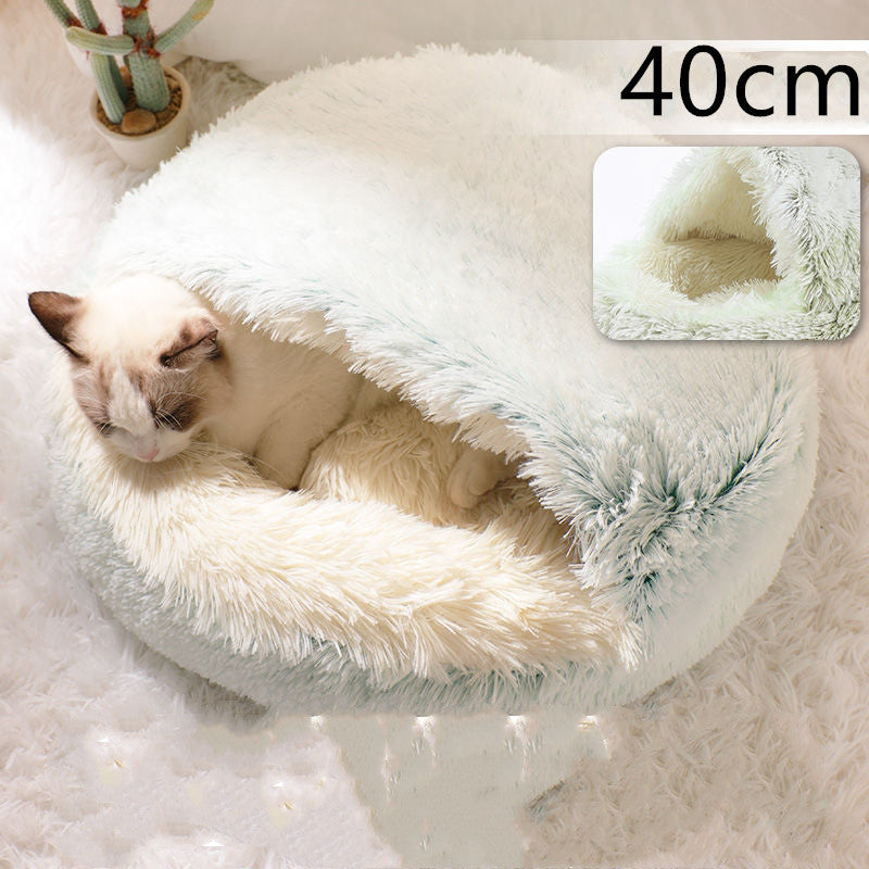 2 In 1 Dog And Cat Bed Pet Winter Round Plush Warm House Soft