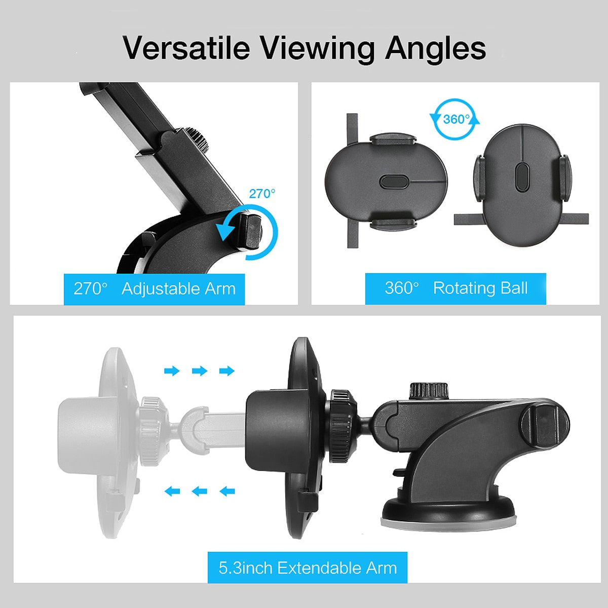 Car Phone Holder Long Rod Telescopic Dashboard Suction Cup